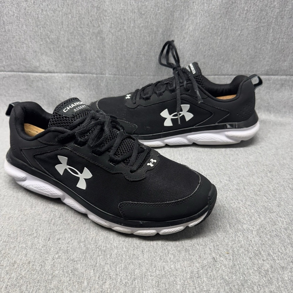 Under Armour Charged Assert 9 Mens 11 Athletic Sneakers Black White Mesh Active